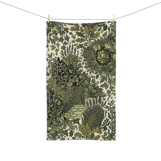 Blockhouse Botanical Garden Hand Towel with Vintage Green Floral Tea Towel