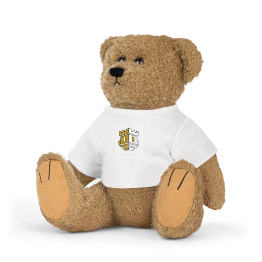 Brown Teddy Bear Plush Toy with White T‑Shirt – Blockhouse Castle Logo Stuffed Animal Gift