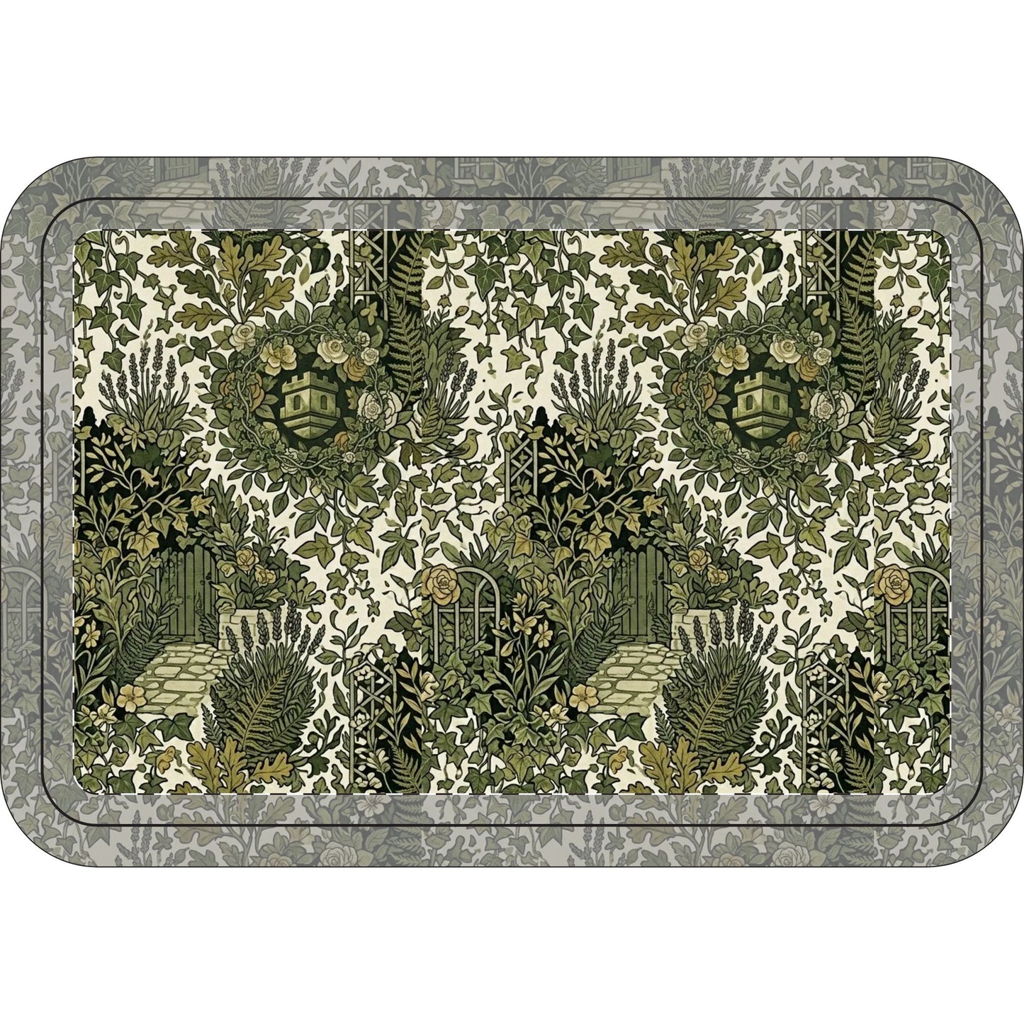 Floral Garden Toilet 3-Piece Bath Rug Set — Green Vintage Botanical Garden Toilet Lid & Contour Mats