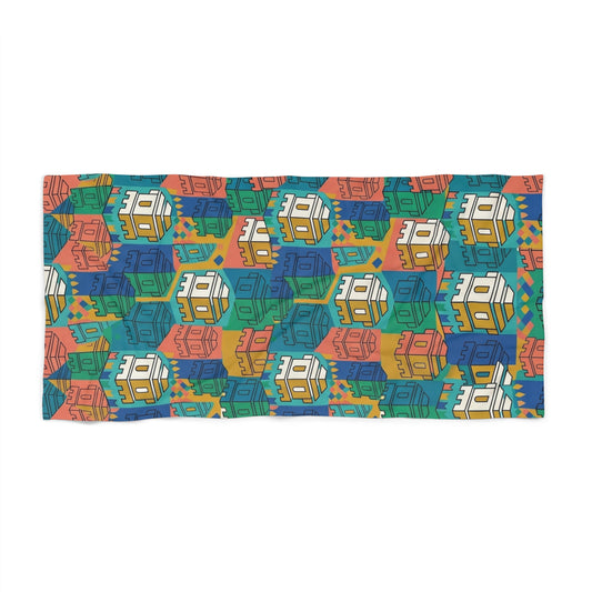 Blockhouse Pattern Beach Towel – Colorful Retro Hawaiian Surf Design