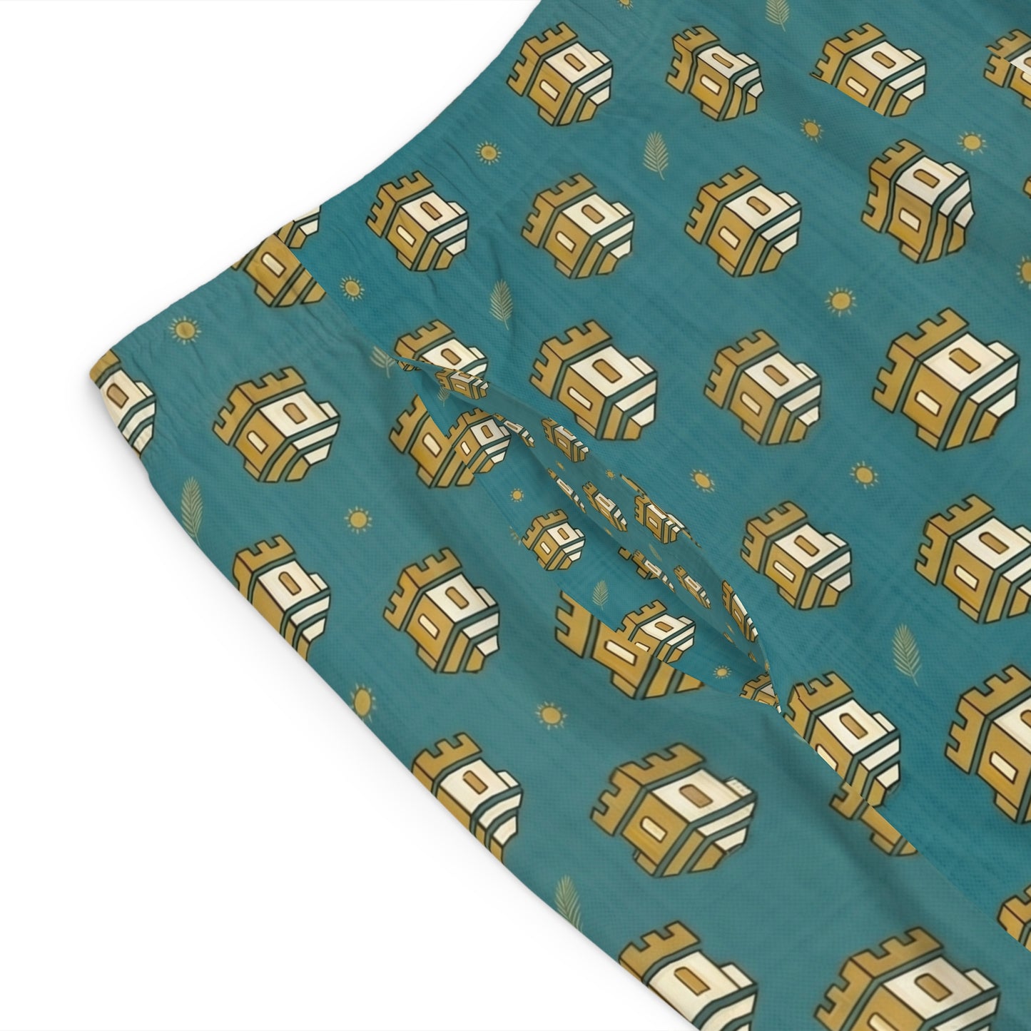 Blockhouse Gold Castle Print Board Shorts with Teal All-Over Swim Trunks