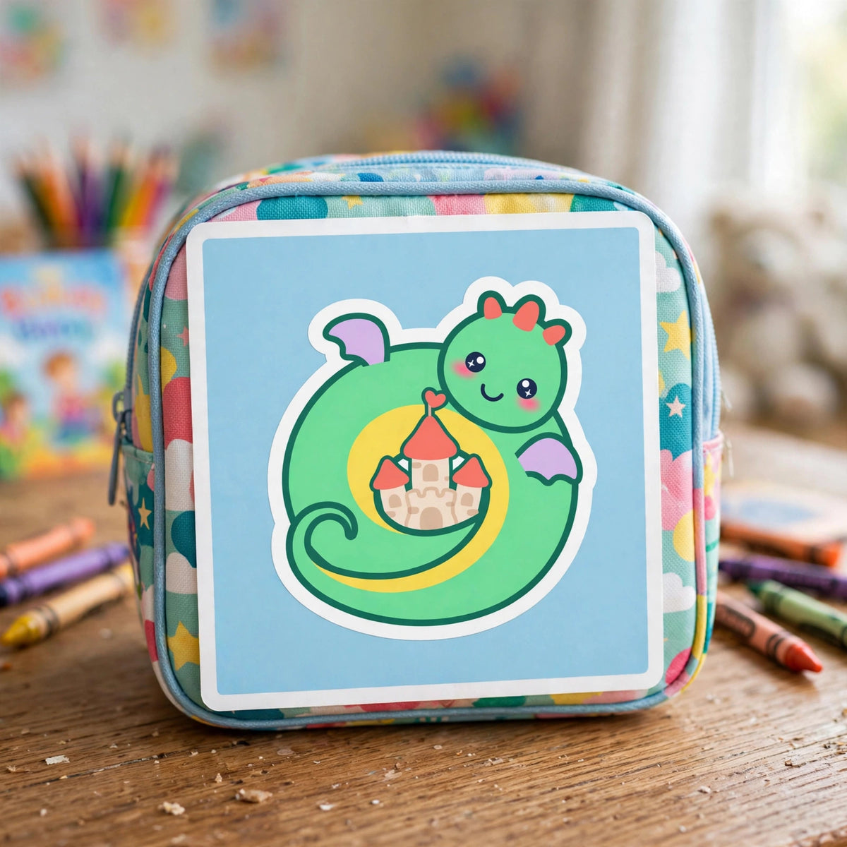 Befriend the Dragon kids sticker — single kiss-cut vinyl sticker of a friendly dragon