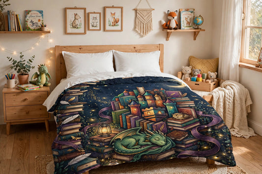Book Castle at Night — Duvet Cover — lifestyle photo
