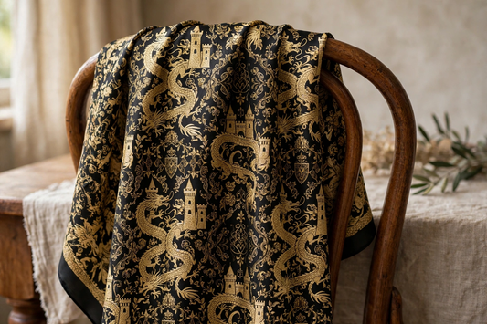 Firewall Silk Scarf with dragon and castle print