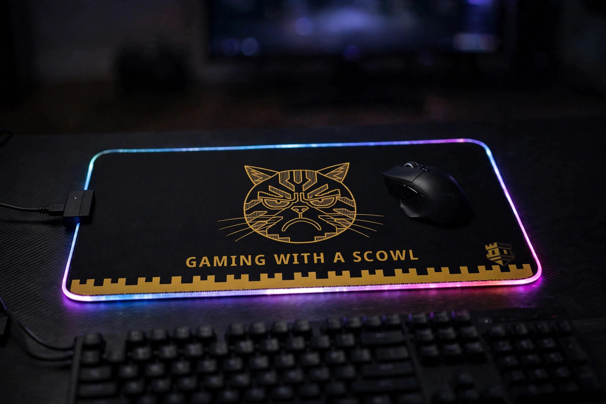 Gaming with a Scowl — LED Gaming Mouse Pad — lifestyle photo