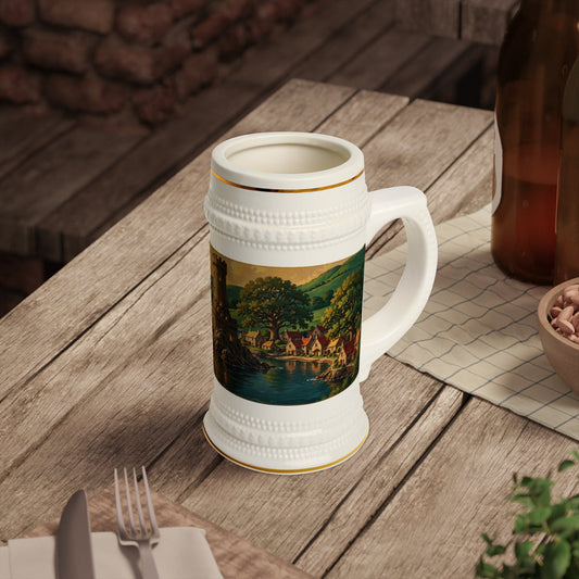Heritage Village beer stein — Village Wrap design, table setting