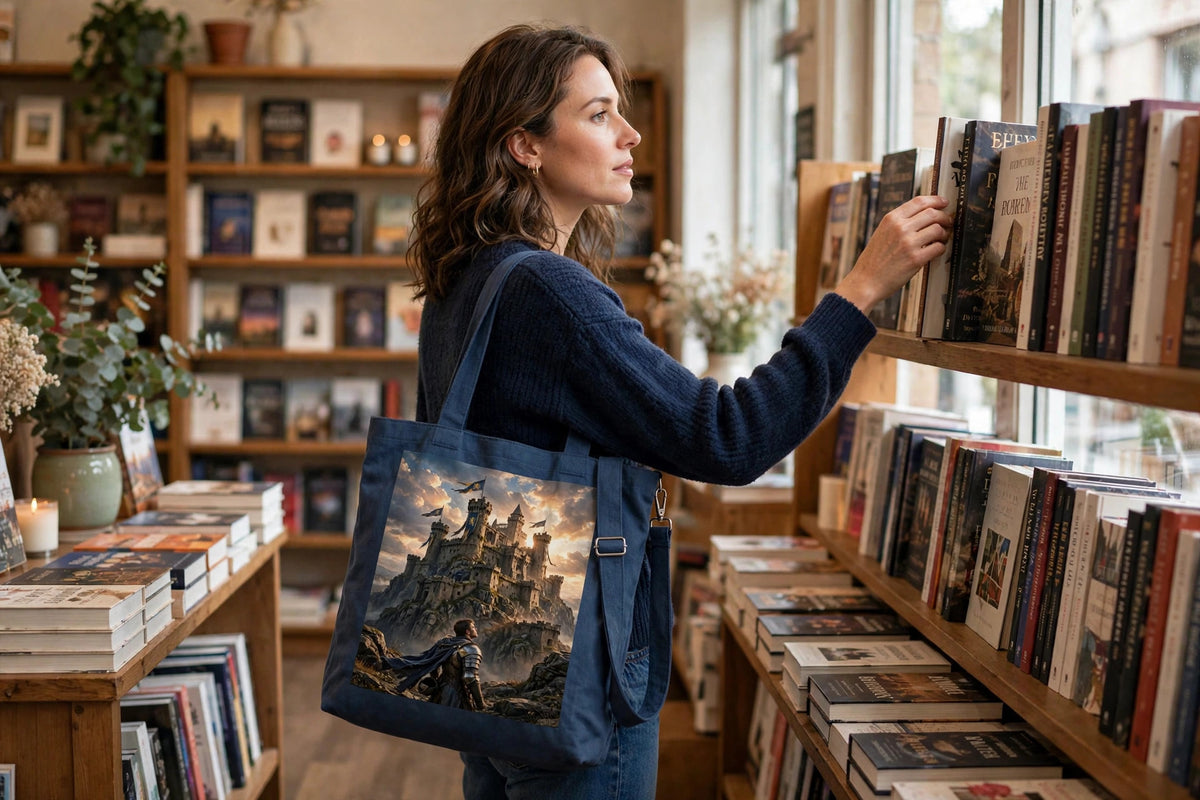 Stronghold Tote — Video Game Fortress Print — lifestyle photo