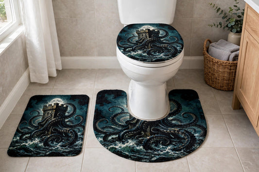 The Kraken’s Embrace — Toilet 3-Piece Bath Rug Set — lifestyle photo