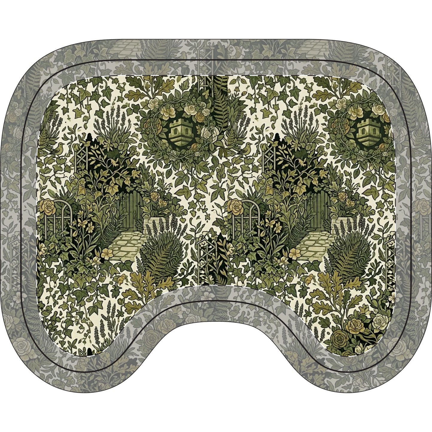 Floral Garden Toilet 3-Piece Bath Rug Set — Green Vintage Botanical Garden Toilet Lid & Contour Mats