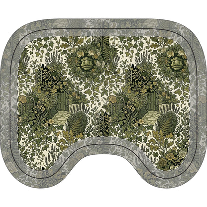 Floral Garden Toilet 3-Piece Bath Rug Set — Green Vintage Botanical Garden Toilet Lid & Contour Mats