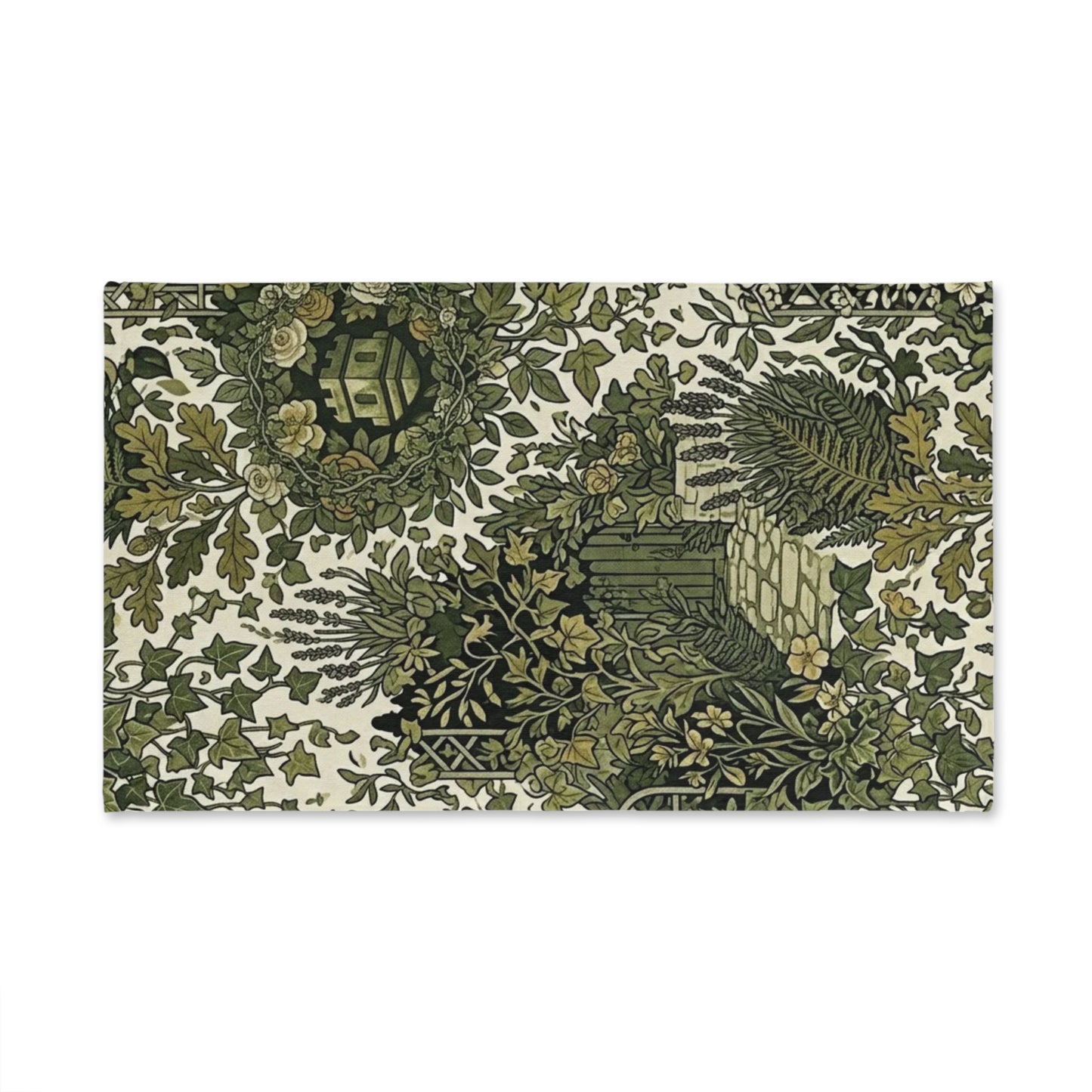 Blockhouse Botanical Garden Hand Towel with Vintage Green Floral Tea Towel