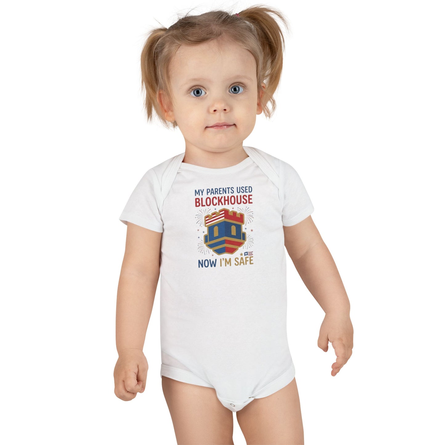 Baby Bodysuit - "My Parents Used Blockhouse Now I'm Safe" Cute Newborn Onesie, Playful Baby Shower Gift