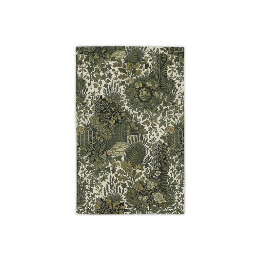 Tropical Foliage Beach Towel with Olive Green Botanical Garden Print