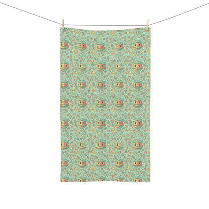 Blockhouse Retro Camper Pattern Hand Towel — Vintage RV & Floral Kitchen Towel