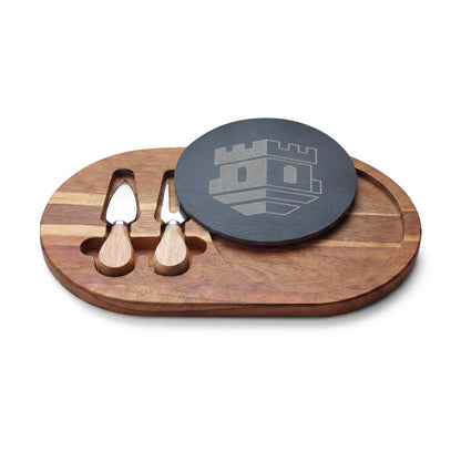 Engraved Blockhouse Charcuterie Board with Slate Insert & Cheese Knives