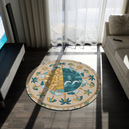 Limited Edition Coastal Sun & Sea Round Rug — Beach Mandala Floor Mat