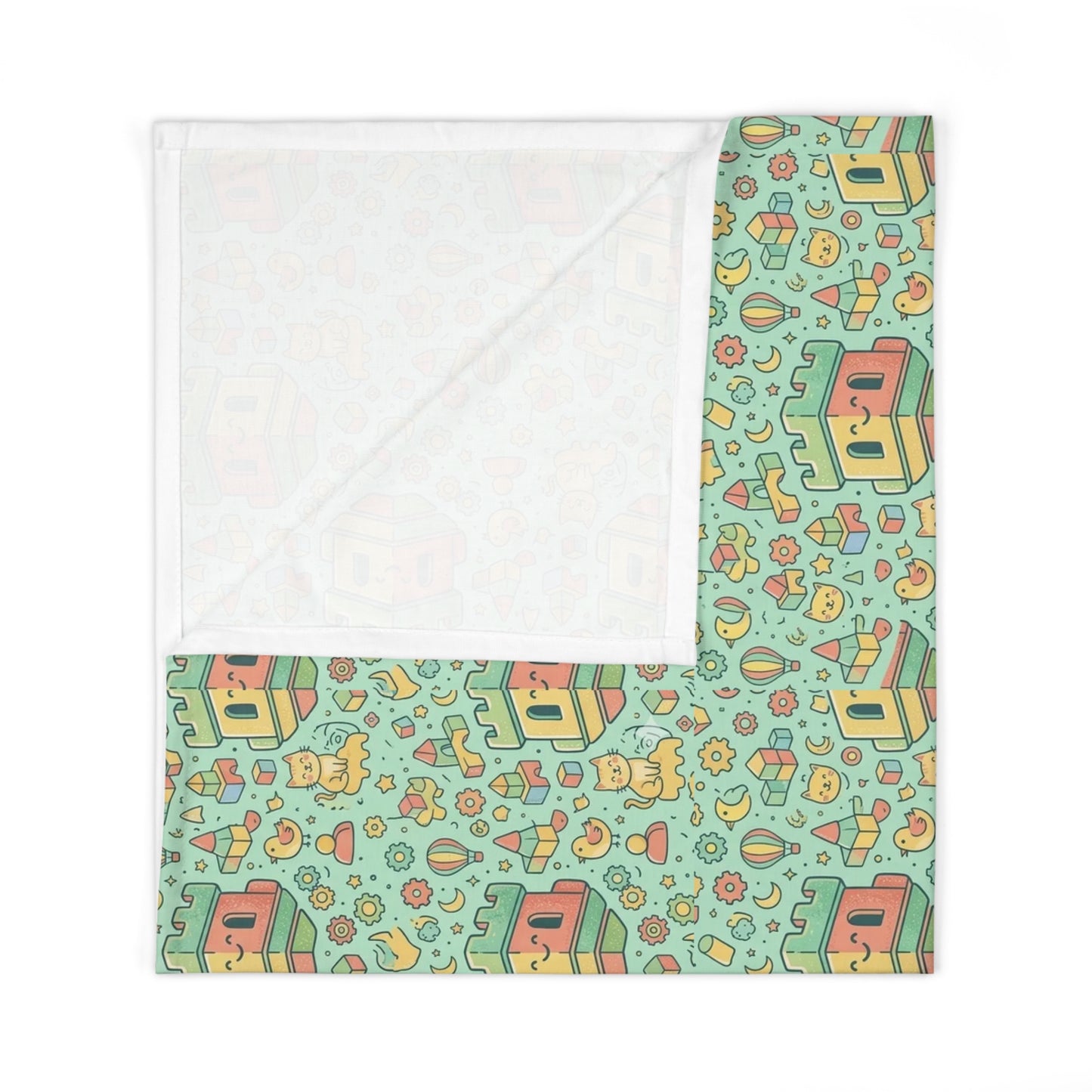 Baby Swaddle Blanket – Cute Retro Blockhouse House & Toy Pattern, Soft Mint Nursery Swaddle