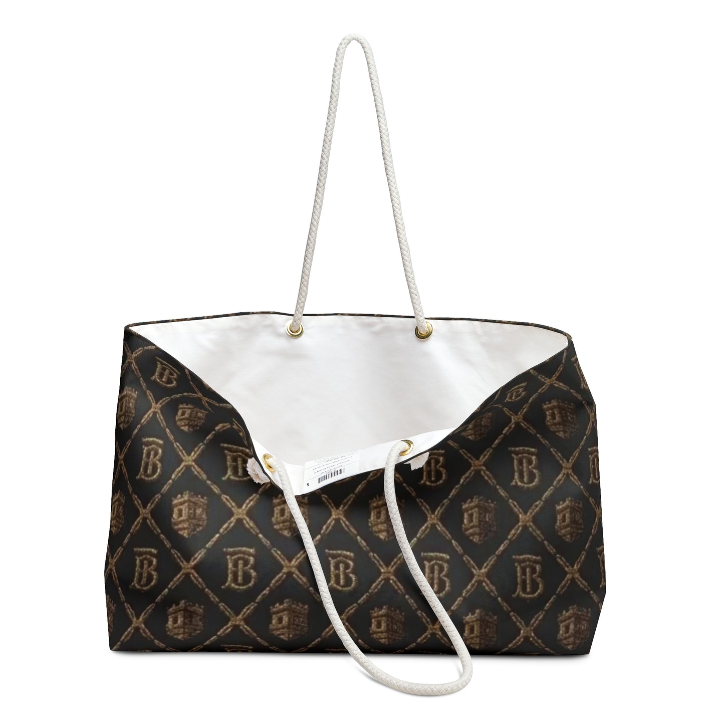 Limited Edition Monogram Luxe Weekender Bag with Gold Blockhouse Castle Patterned Travel Tote