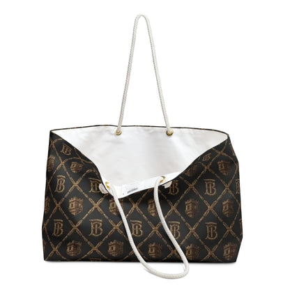 Limited Edition Monogram Luxe Weekender Bag with Gold Blockhouse Castle Patterned Travel Tote