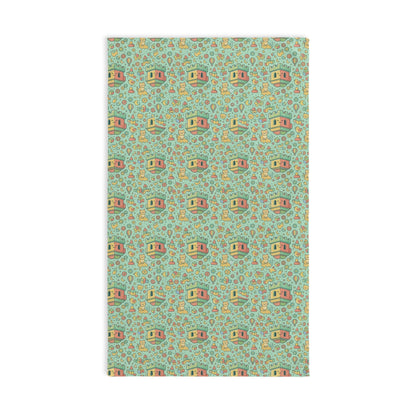 Blockhouse Retro Camper Pattern Hand Towel — Vintage RV & Floral Kitchen Towel
