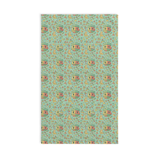 Blockhouse Retro Camper Pattern Hand Towel — Vintage RV & Floral Kitchen Towel