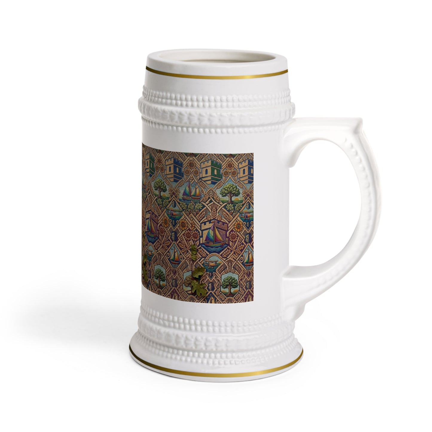 Limited Edition Heritage Village Beer Stein with Blockhouse Vintage Cottage Pattern Ceramic Mug