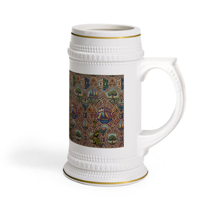 Limited Edition Heritage Village Beer Stein with Blockhouse Vintage Cottage Pattern Ceramic Mug