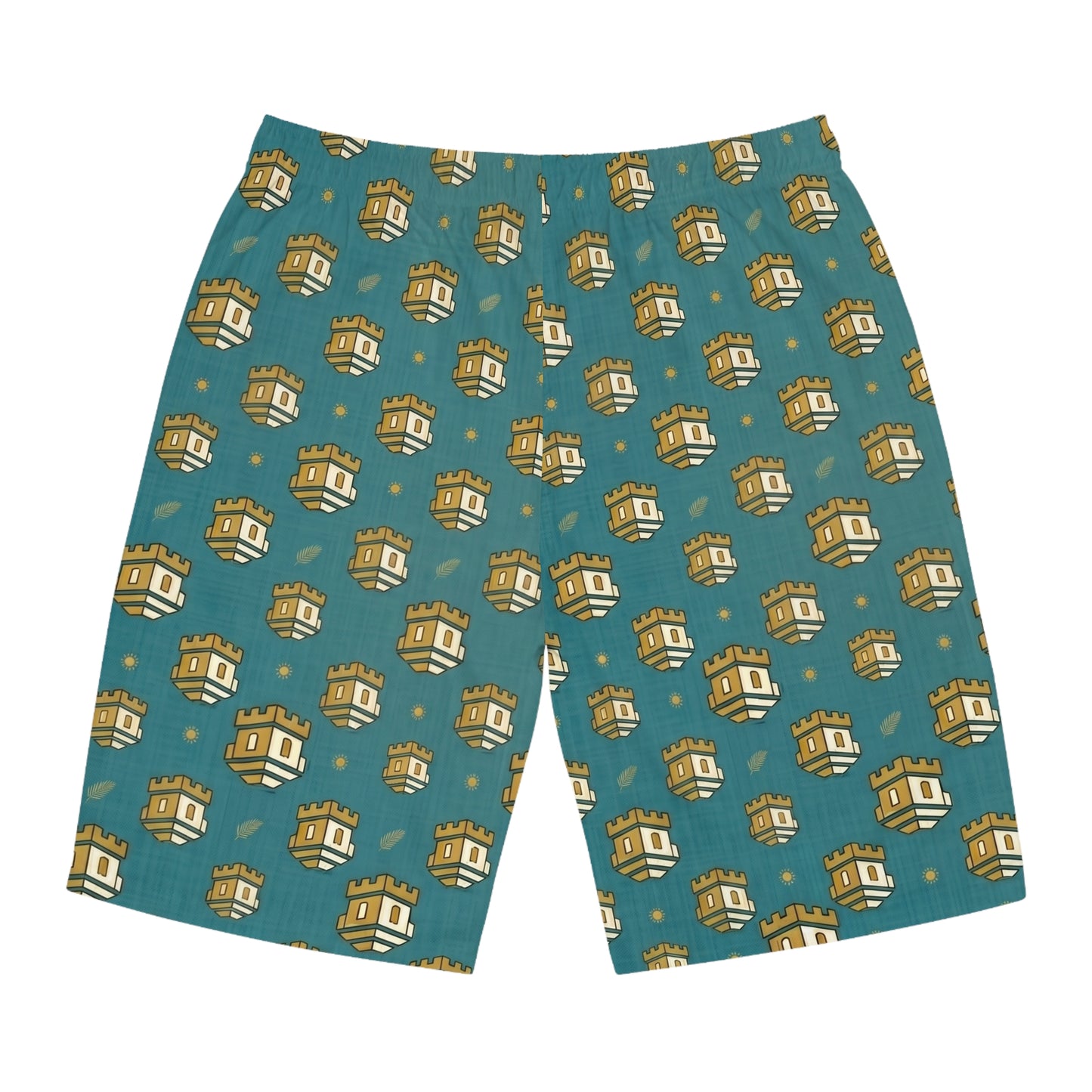 Blockhouse Gold Castle Print Board Shorts with Teal All-Over Swim Trunks