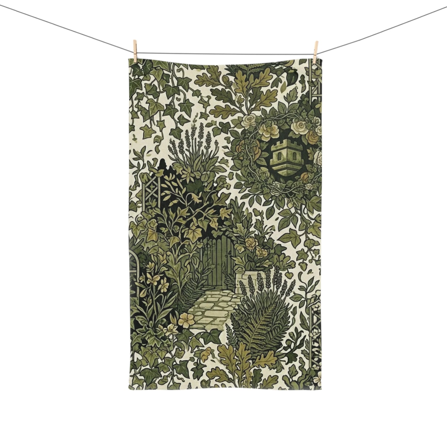 Blockhouse Botanical Garden Hand Towel with Vintage Green Floral Tea Towel