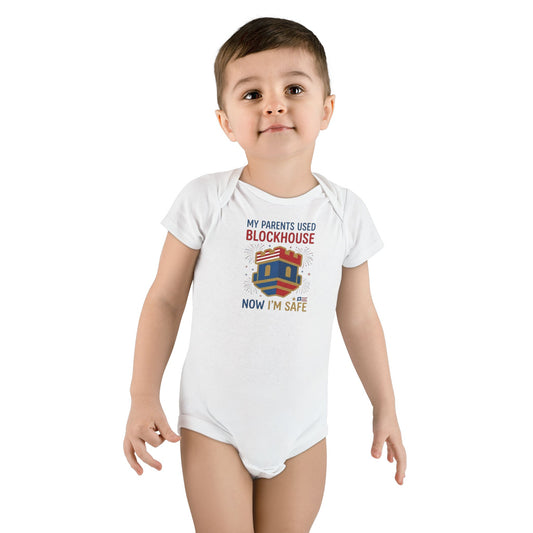 Baby Bodysuit - "My Parents Used Blockhouse Now I'm Safe" Cute Newborn Onesie, Playful Baby Shower Gift