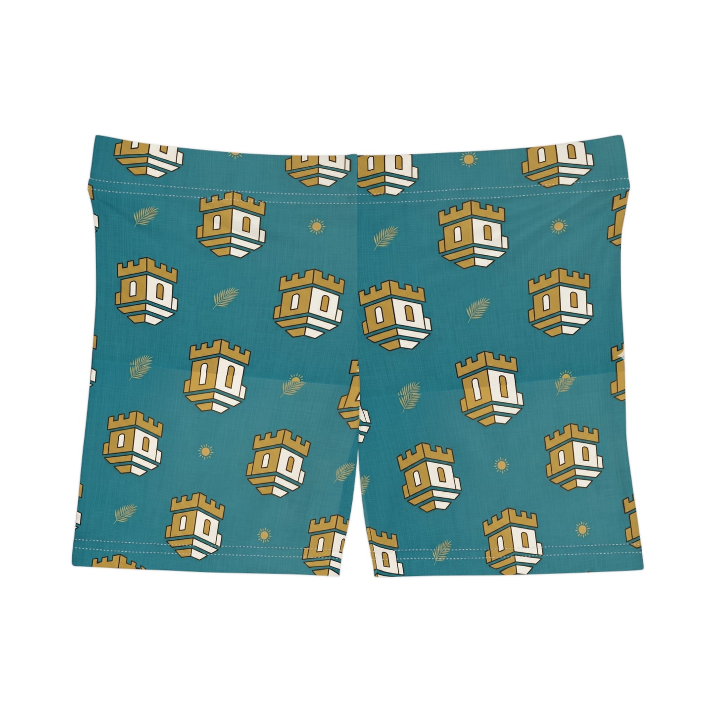 Blockhouse Castle Pattern Women's Shorts — Light Blue Graphic AOP Lounge Shorts