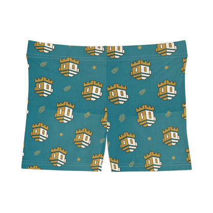 Blockhouse Castle Pattern Women's Shorts — Light Blue Graphic AOP Lounge Shorts