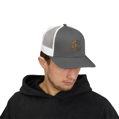 Trucker Cap with Gold Blockhouse Castle Embroidered Logo