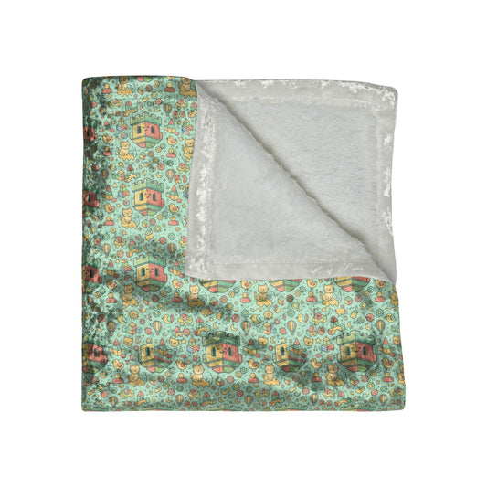 Crushed Velvet Blanket — Vintage Floral Emerald Throw for Cozy Boho Decor