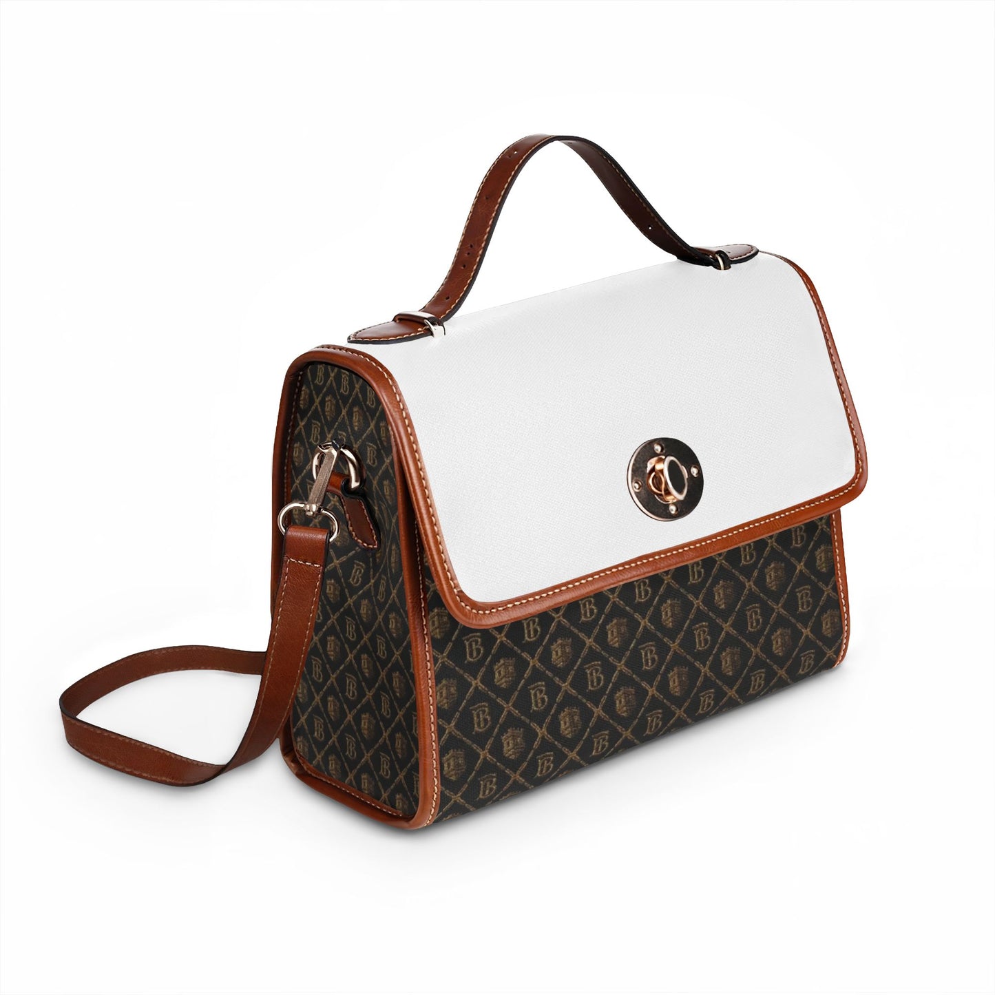 Limited Edition Canvas Crossbody Bag with Waterproof Monogram Satchel with Leather Trim