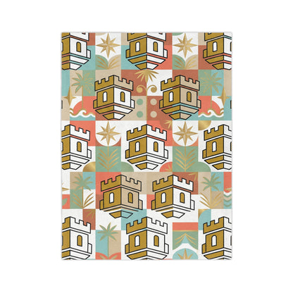 Castle Pattern Velveteen Throw Blanket — Retro Tropical Geometric Microfiber Blanket