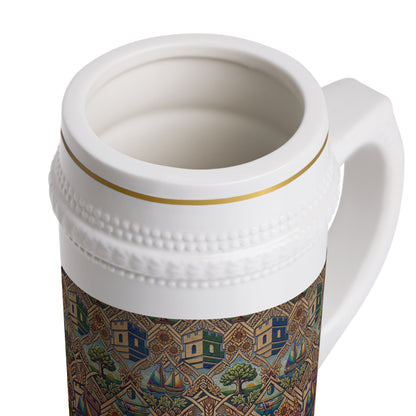 Limited Edition Heritage Village Beer Stein with Blockhouse Vintage Cottage Pattern Ceramic Mug