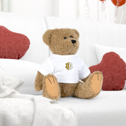 Brown Teddy Bear Plush Toy with White T‑Shirt – Blockhouse Castle Logo Stuffed Animal Gift