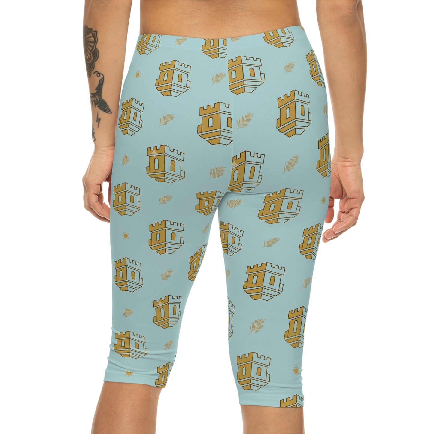 Blue Castle Pattern Capri Leggings by Blockhouse Women's Activewear