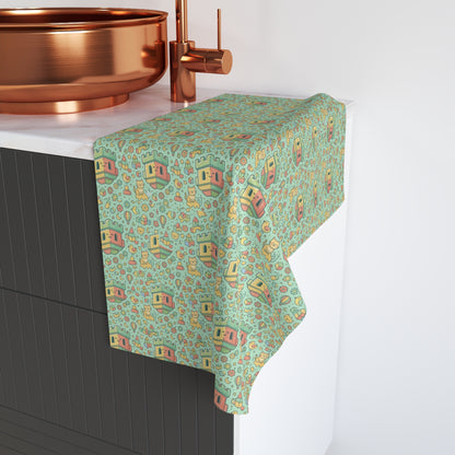 Blockhouse Retro Camper Pattern Hand Towel — Vintage RV & Floral Kitchen Towel