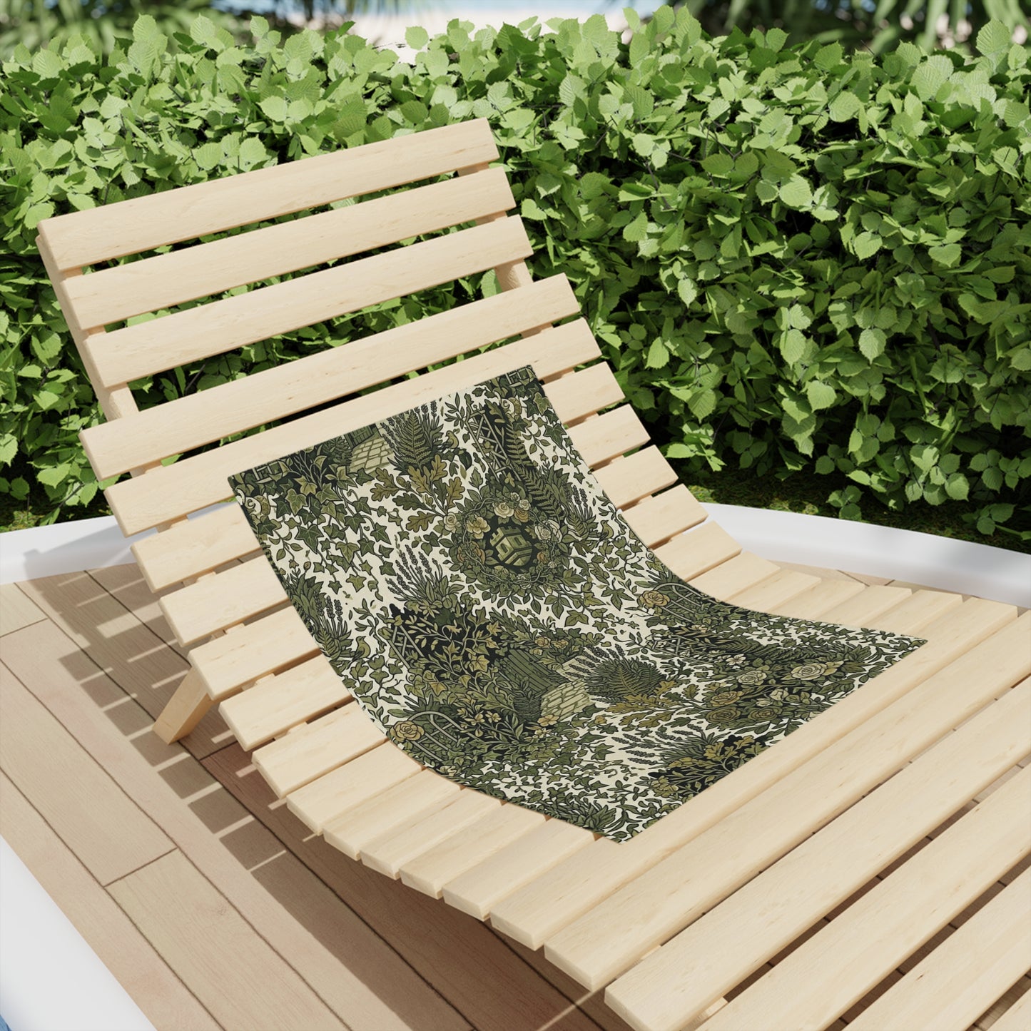Tropical Foliage Beach Towel with Olive Green Botanical Garden Print
