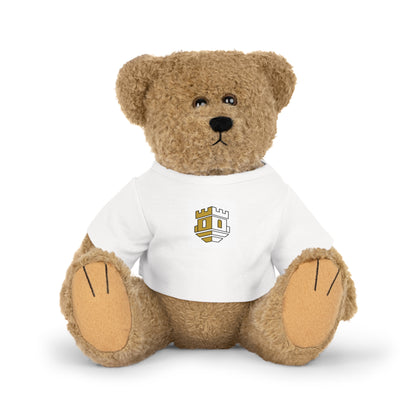 Brown Teddy Bear Plush Toy with White T‑Shirt – Blockhouse Castle Logo Stuffed Animal Gift