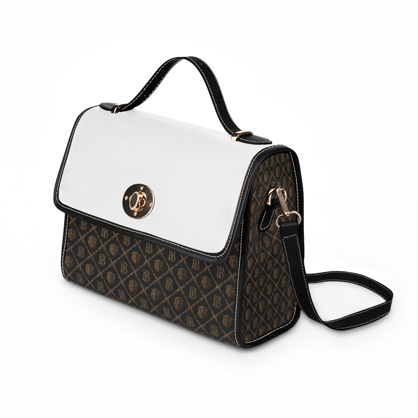 Limited Edition Canvas Crossbody Bag with Waterproof Monogram Satchel with Leather Trim