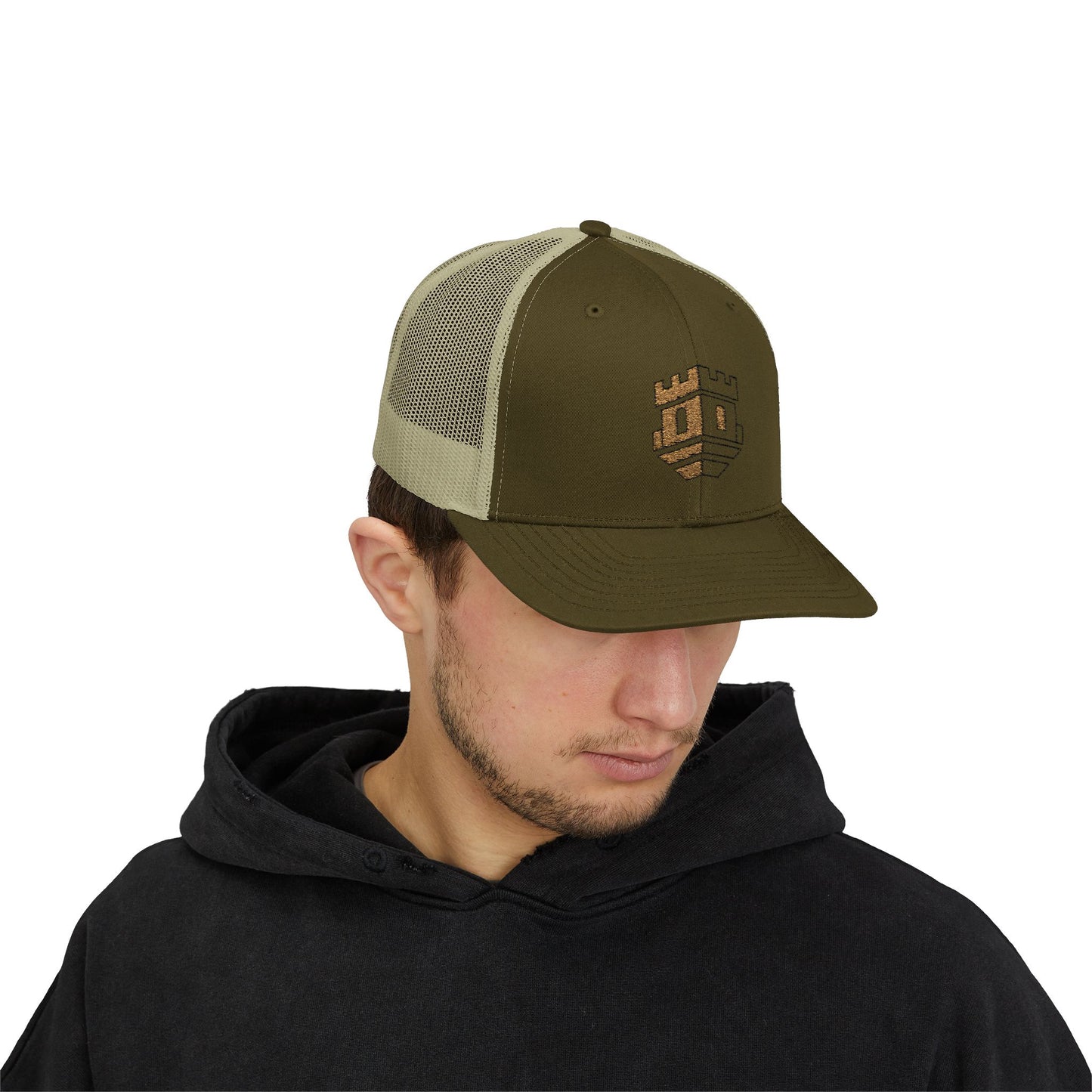 Trucker Cap with Gold Blockhouse Castle Embroidered Logo