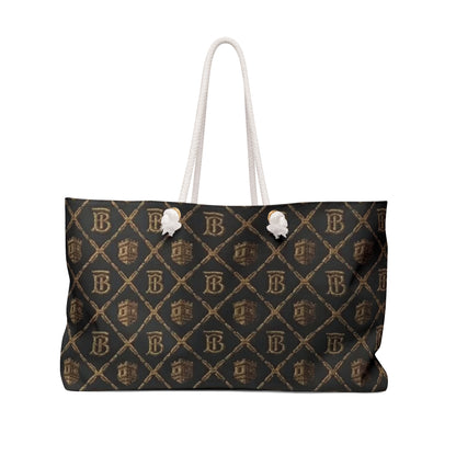 Limited Edition Monogram Luxe Weekender Bag with Gold Blockhouse Castle Patterned Travel Tote