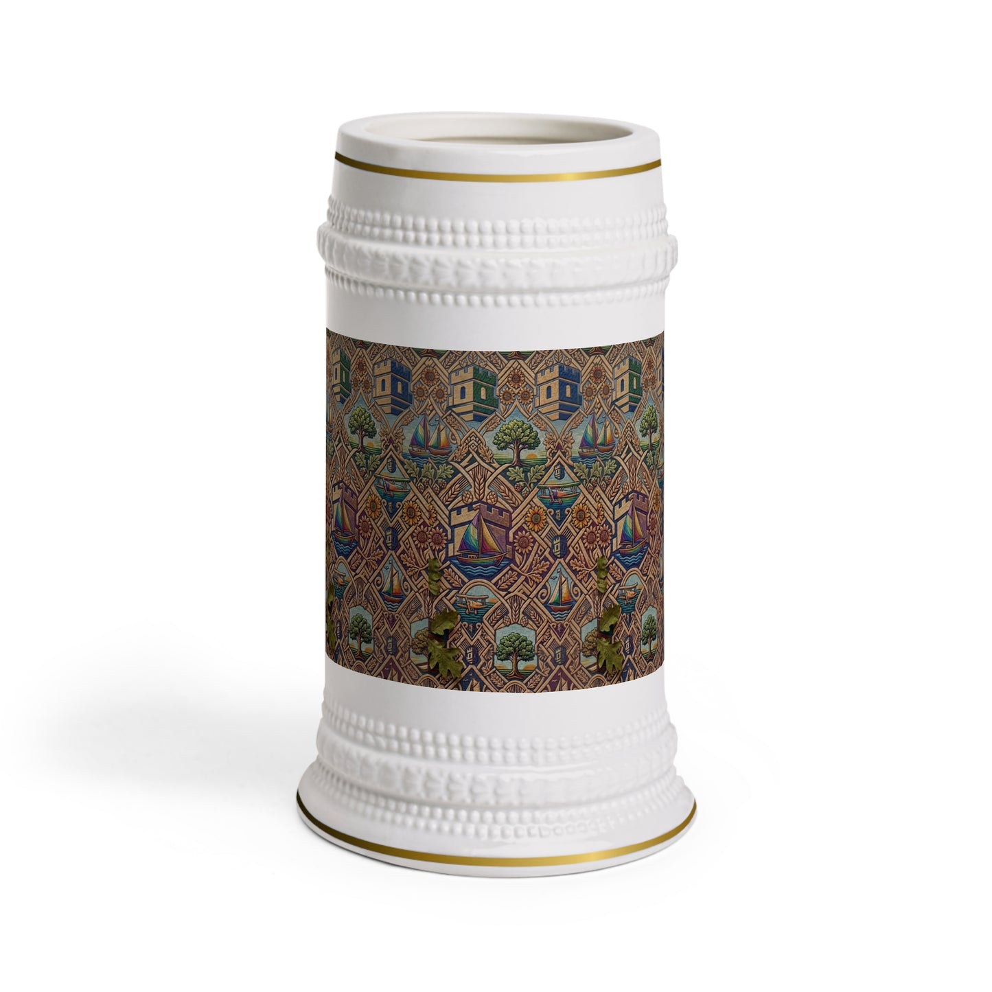 Limited Edition Heritage Village Beer Stein with Blockhouse Vintage Cottage Pattern Ceramic Mug