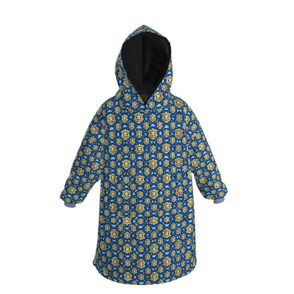 Ultra-Cozy Premium Hoodie Blanket - Vintage Geometric Gold & Blue