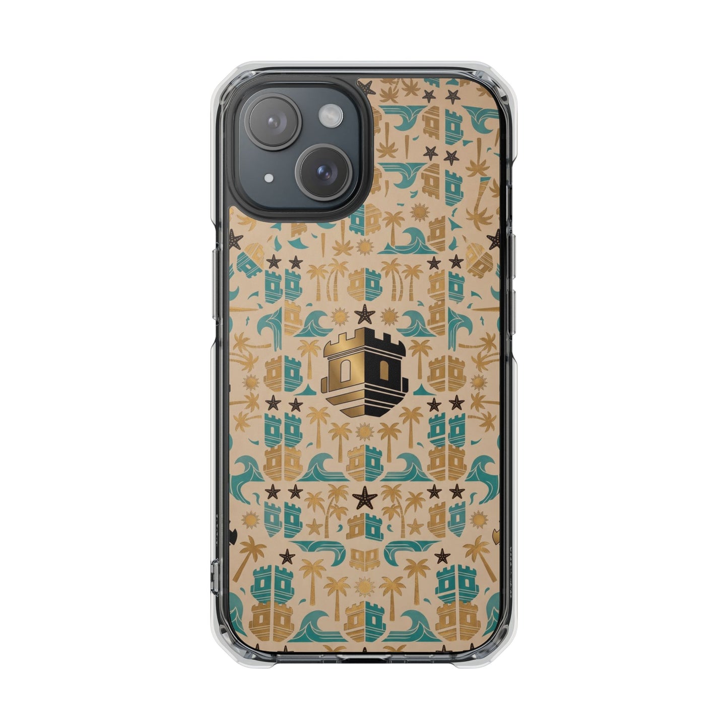 Islamic Pattern Clear Magnetic Phone Case with Blockhouse Kaaba Motif with Geometric Tiles