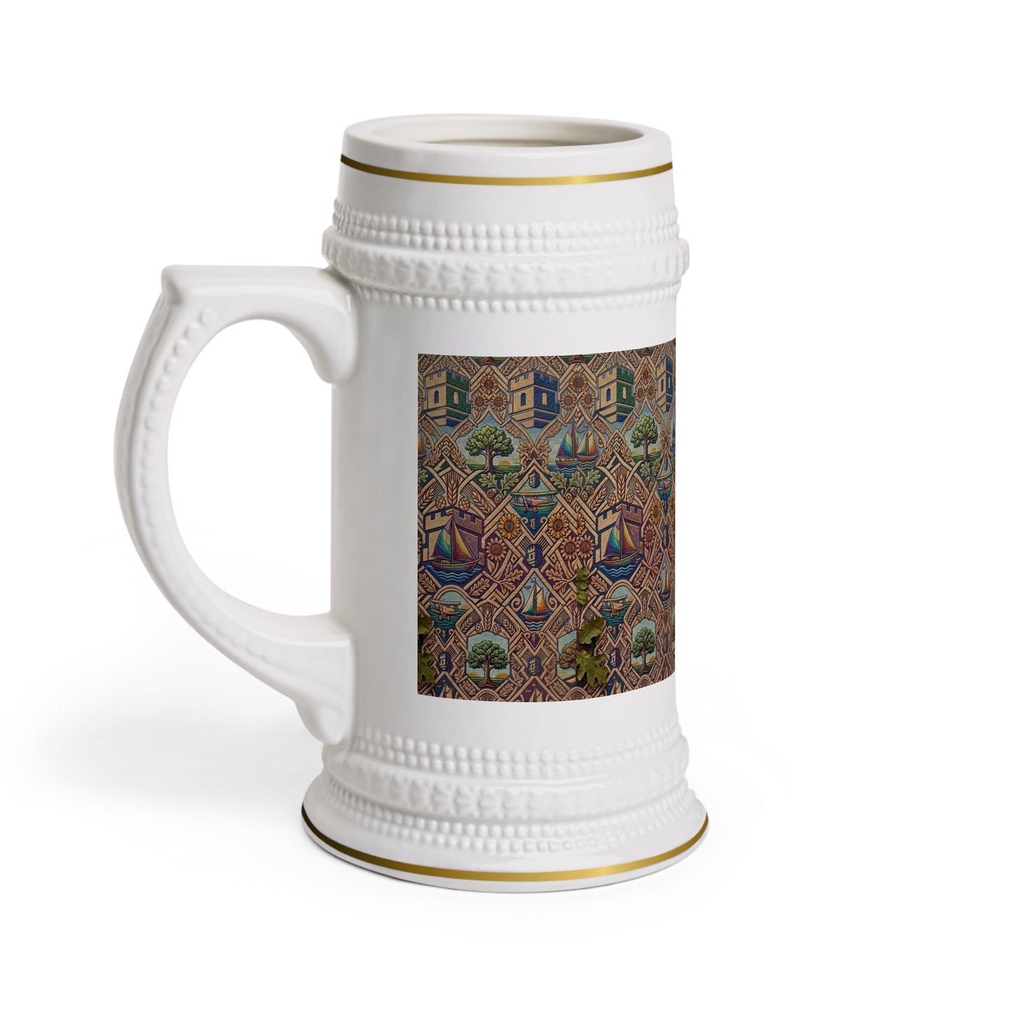 Limited Edition Heritage Village Beer Stein with Blockhouse Vintage Cottage Pattern Ceramic Mug