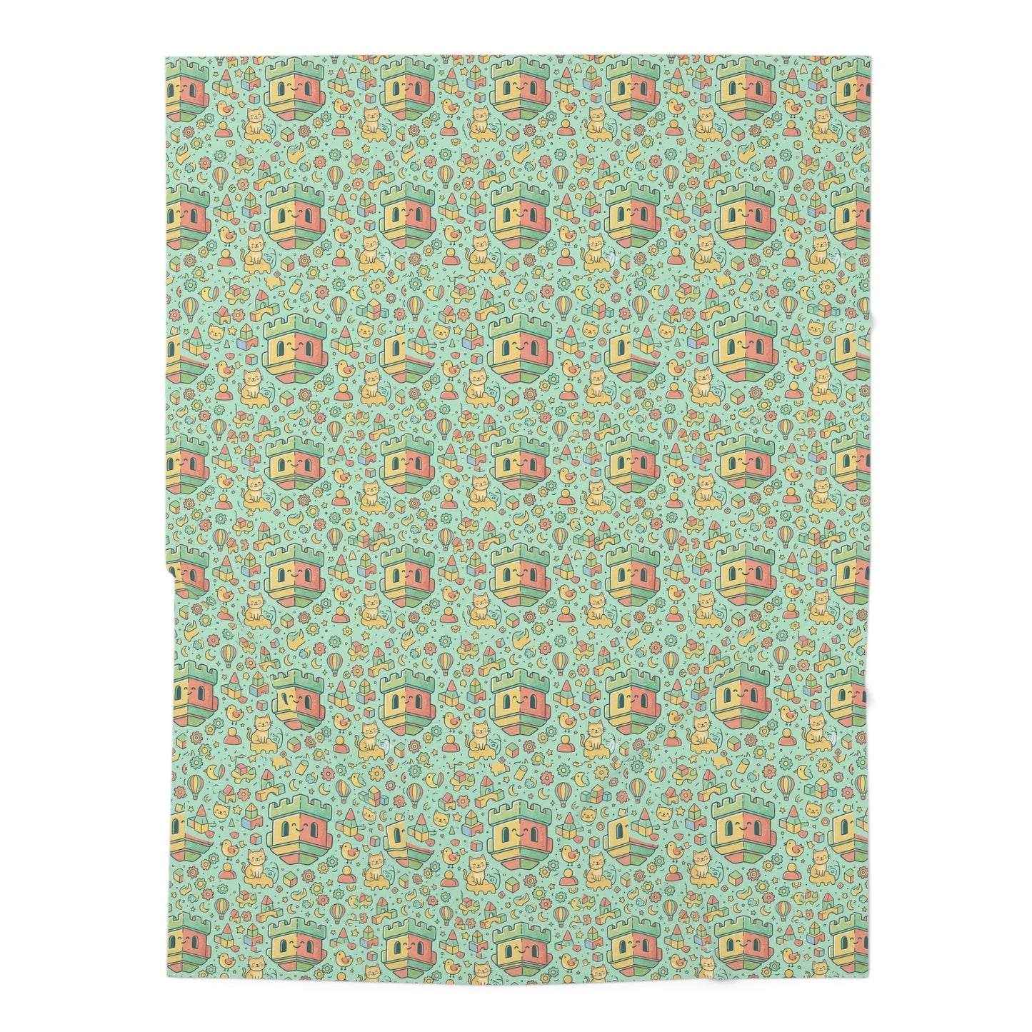 Baby Swaddle Blanket – Cute Retro Blockhouse House & Toy Pattern, Soft Mint Nursery Swaddle